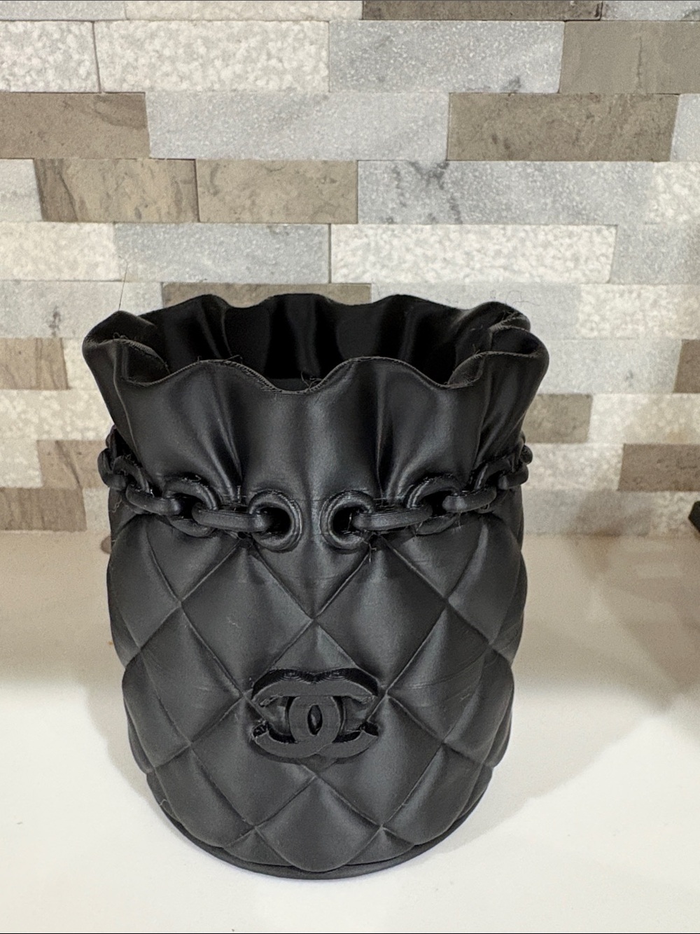 Black Quilted Leather Drawstring Bucket Bag - Designer Style